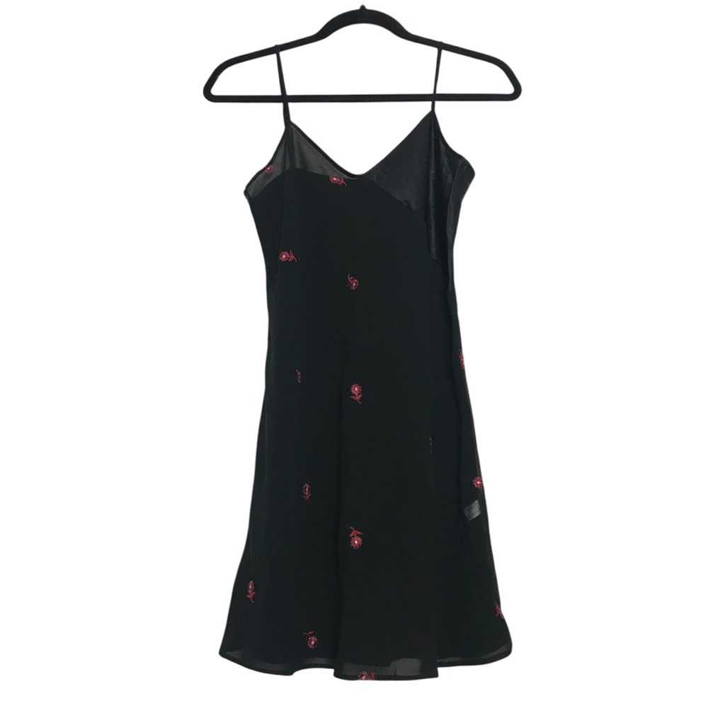 Vera Whimsigoth Black Floral Embroidered Slip Dress Womens Size L Dark Romantic